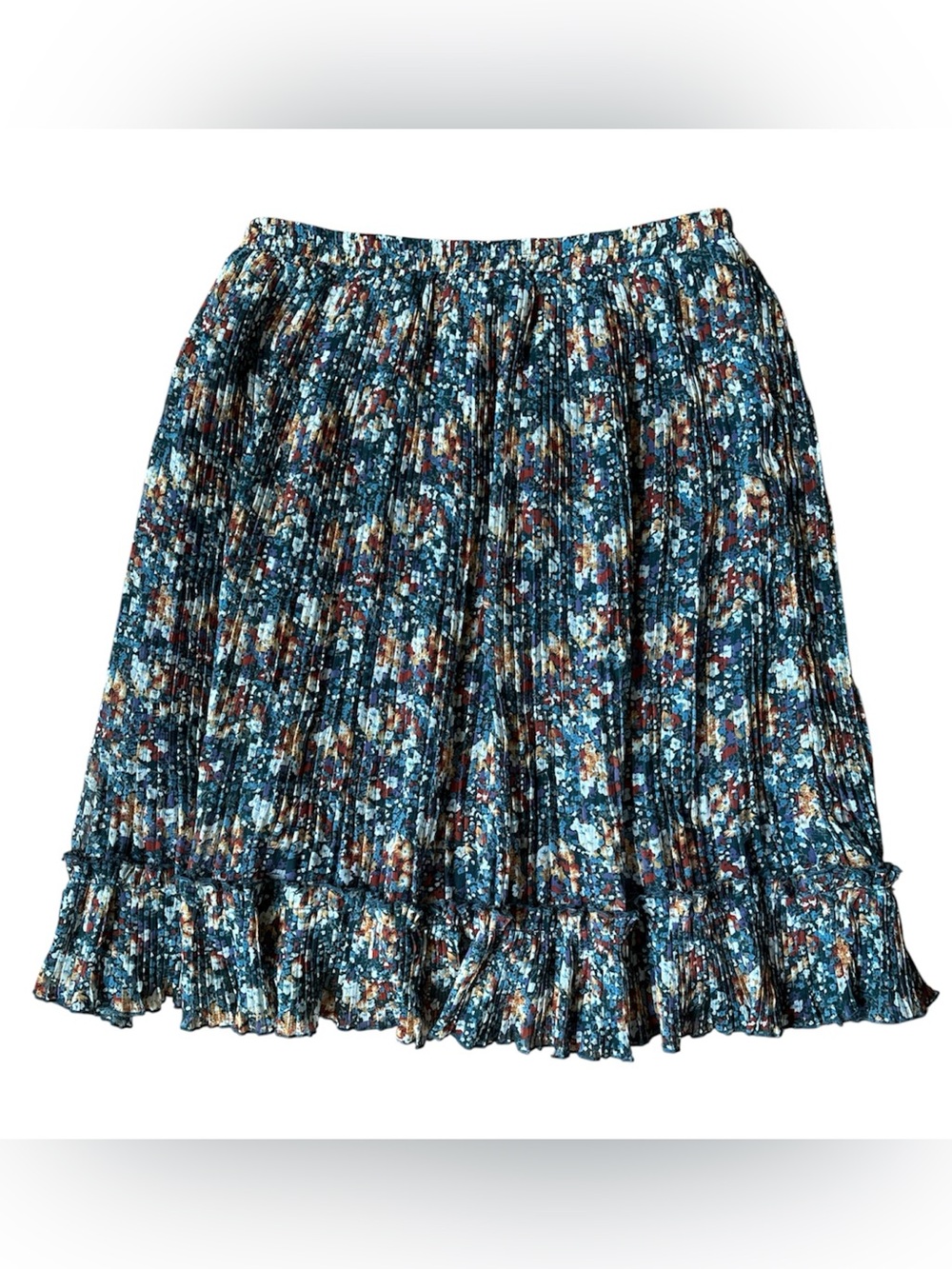 Sundance pleated midi skirt multicolor floral ruffle Small cottagecore feminine